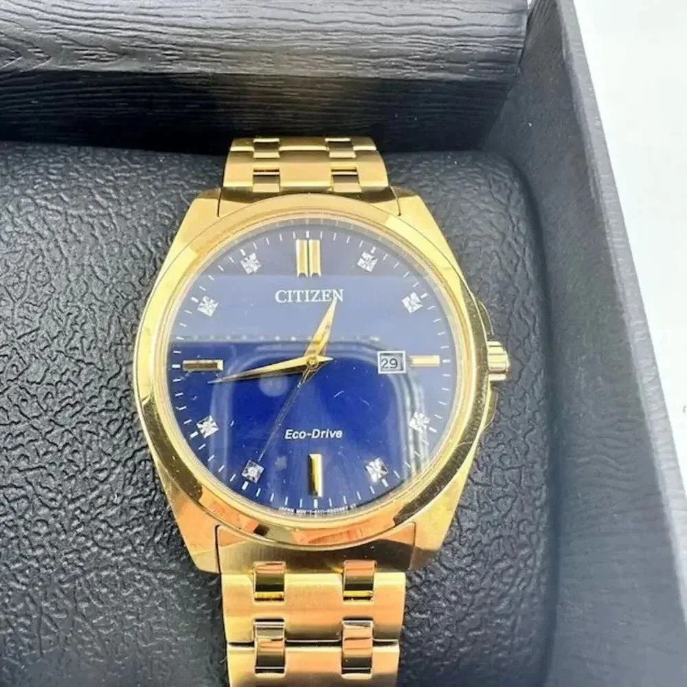 NEW Citizen Corso Eco-Drive Wrist Watch Gold Stainless Steel Blue Dial Mens - Picture 3 of 7